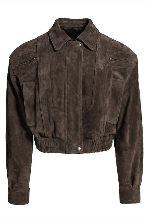 Giacca corta in pelle scamosciata marrone