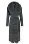 Expertly tailored grey coat crafted from 100% double-faced cashmere, featuring clean lines, a matching belt, and a luxurious genuine grey fox fur trim along the front.