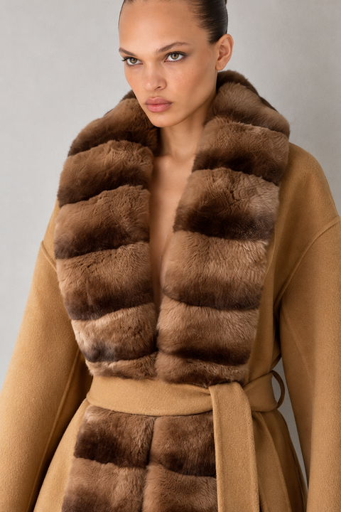 Cashmere Coat With Rex Rabbit