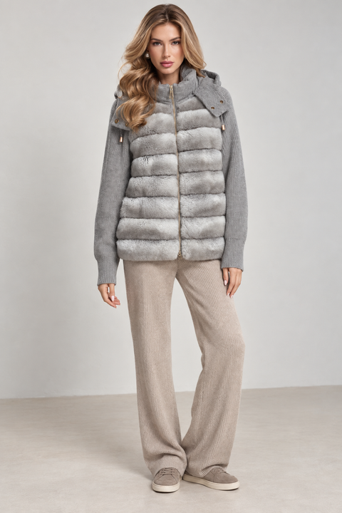 Chaqueta con capucha de cachemir y rex