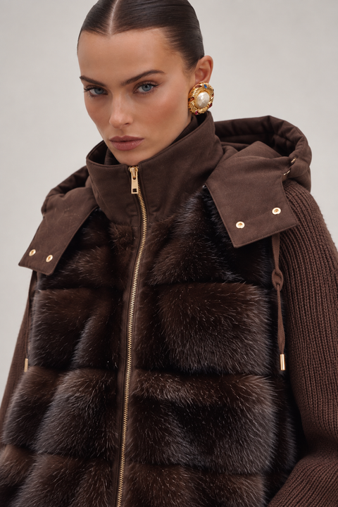 Chaqueta con capucha de cachemir y visón