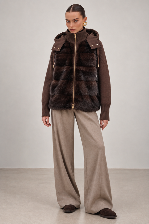 Chaqueta con capucha de cachemir y visón