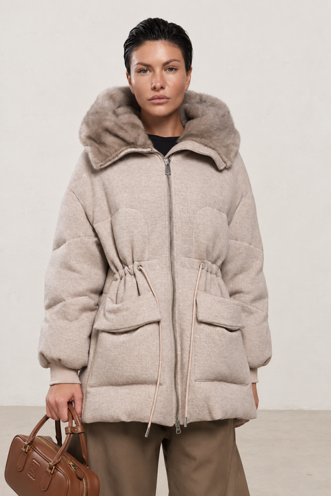 Parka de mezcla de lana y visón