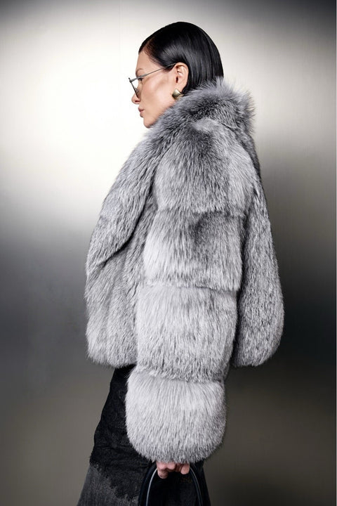 Cropped Silver Fox Fur Coat