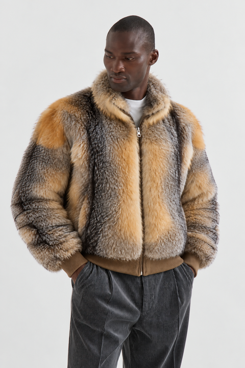 Chaqueta bomber de piel de zorro para hombre