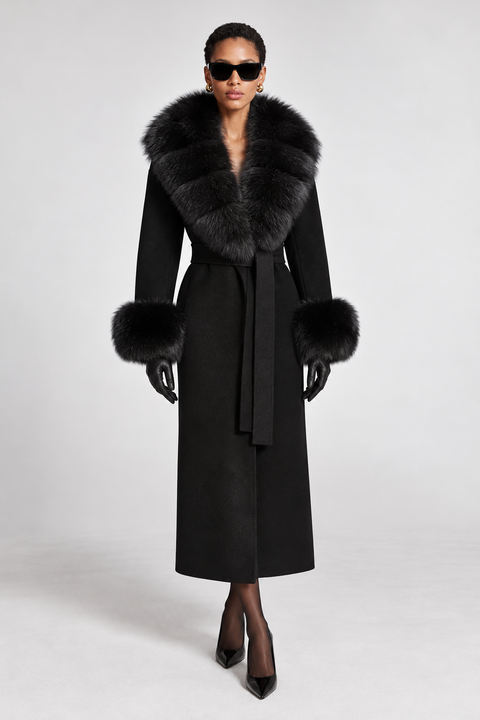 Cappotto in cashmere con pelliccia di volpe