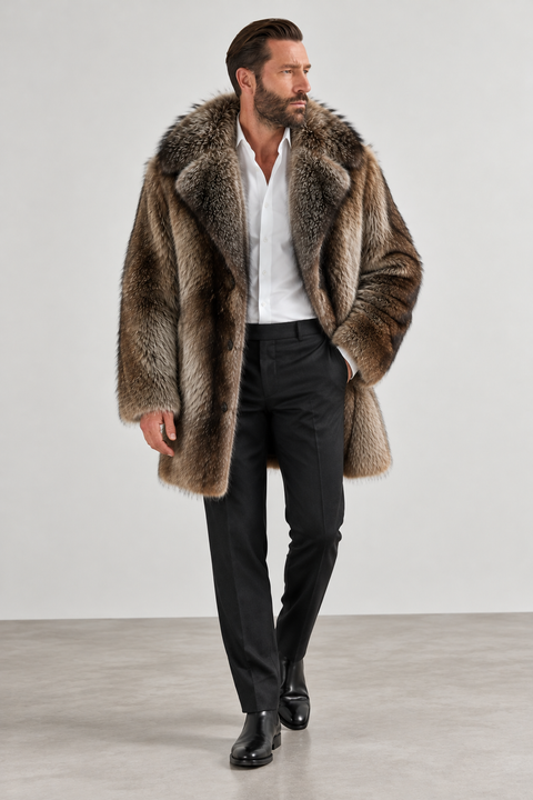 Abrigo de piel de mapache para hombre