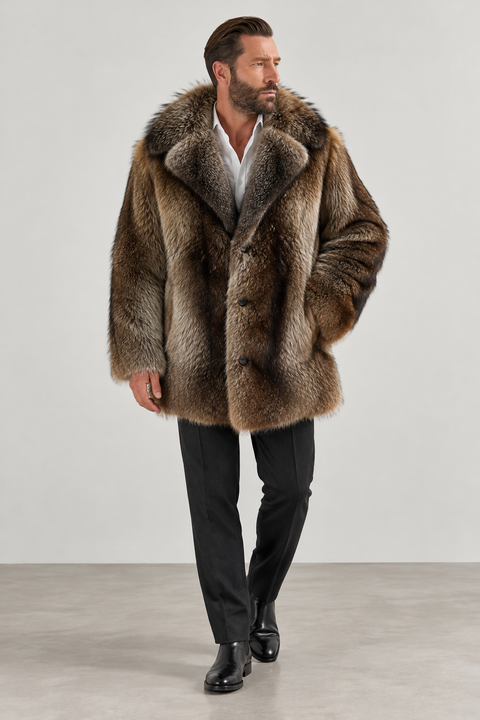 Abrigo de piel de mapache para hombre