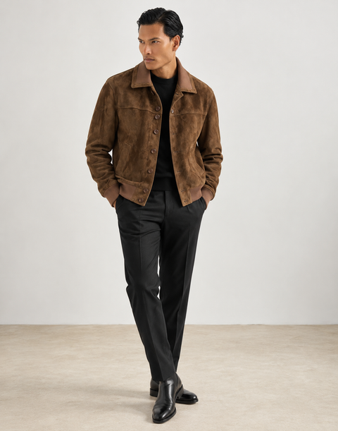 Chaqueta de piel de cordero auténtica para hombre