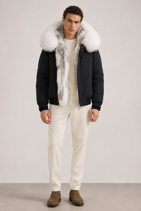 Parka corto da uomo foderato in pelliccia