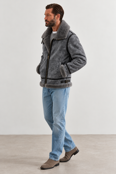 Chaqueta de piel de oveja auténtica para hombre