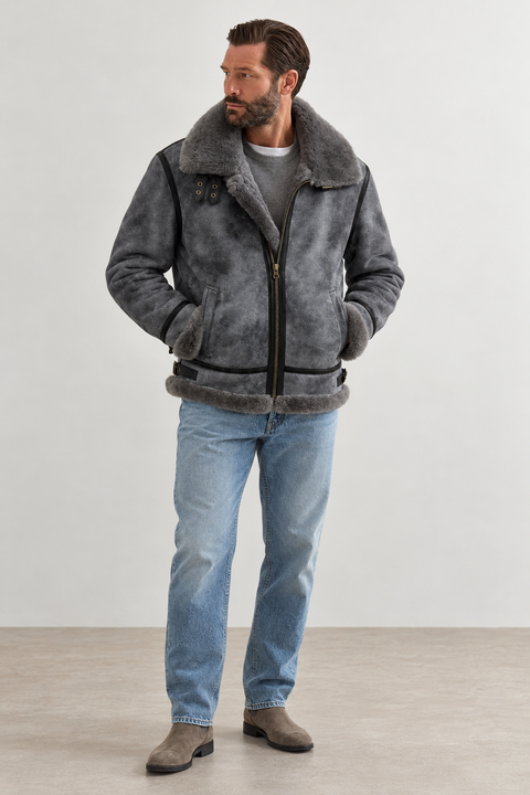 Chaqueta de piel de oveja auténtica para hombre