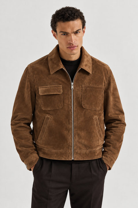 Chaqueta de piel de cordero auténtica para hombre