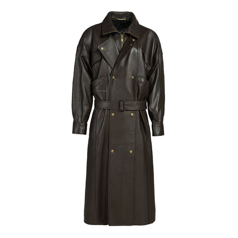 Long Genuine Leather Trench