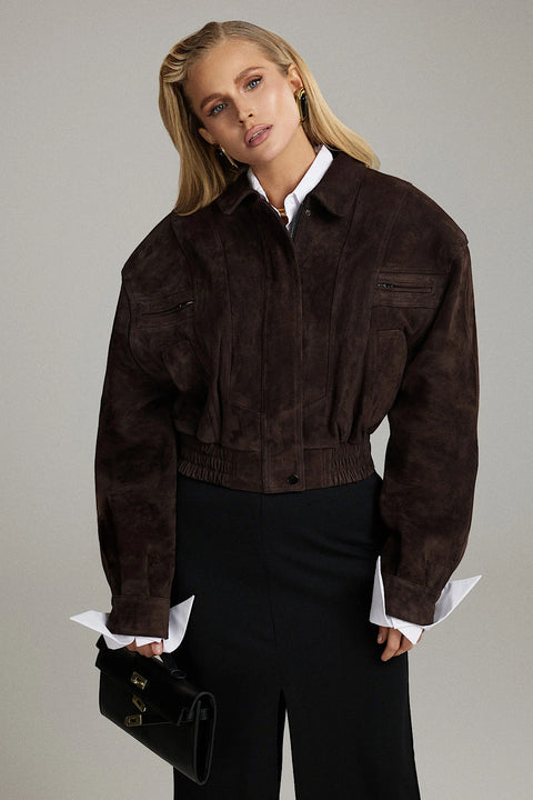 Cropped Chocolate Suede Jacket