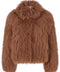 100% Mongolian fur coat in warm brown tones, offering dramatic volume and timeless cold-weather luxury.