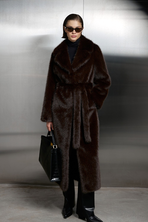 Long Brown Faux Fur Coat