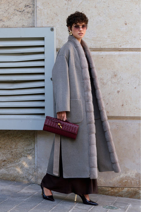 Long Cashmere Coat with Mink