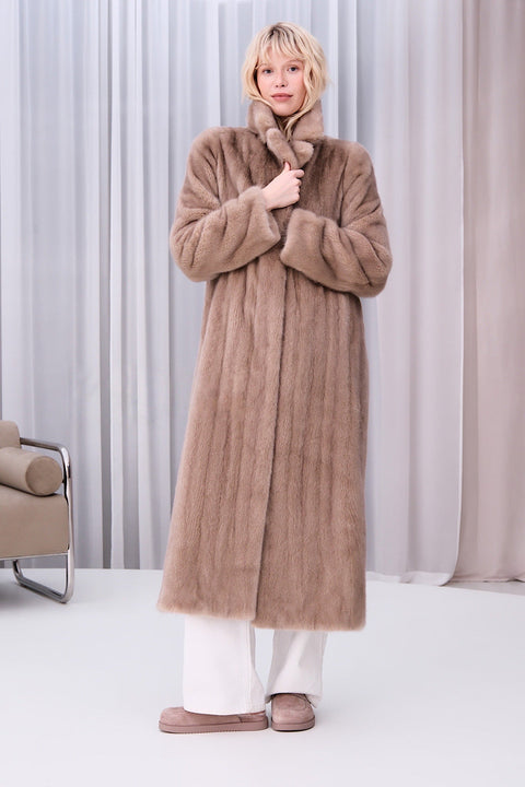 Long Belted Beige Mink Coat