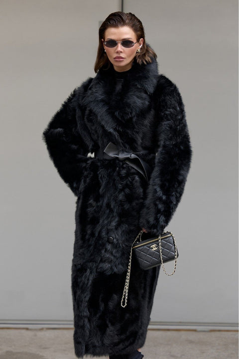 Long Black Shearling Coat