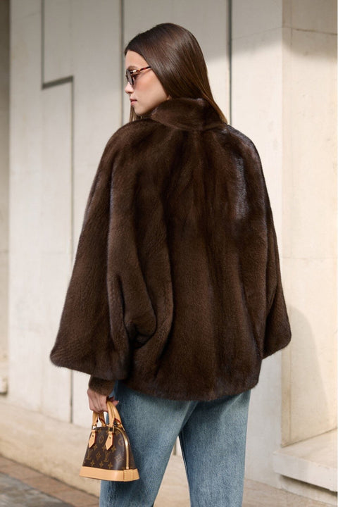 Cappotto corto di visone marrone