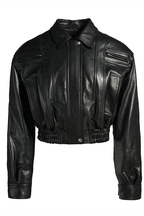 Cropped Black Leather Jacket