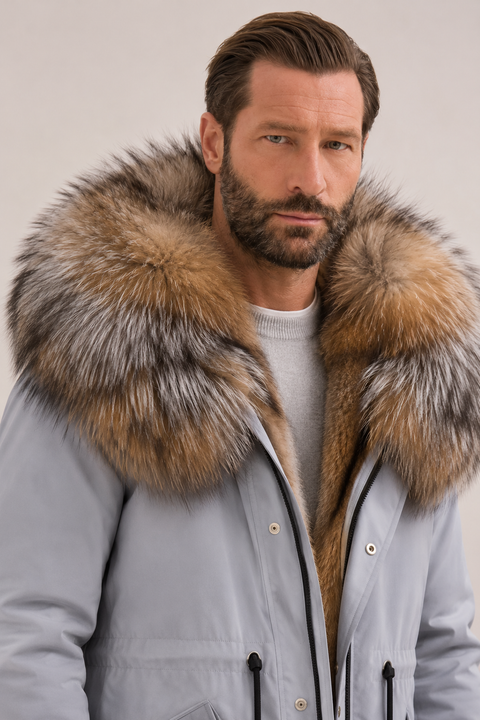 Parka doublée en fourrure verte pour homme
