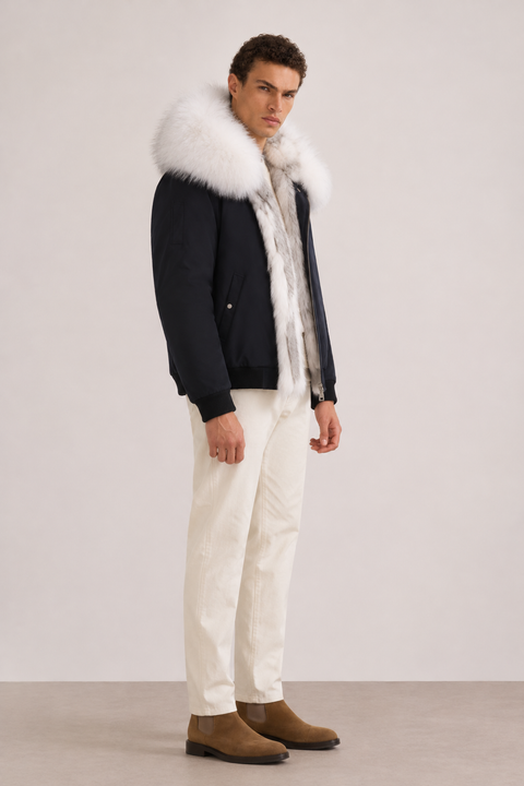 Men Short Lined Fur Parka