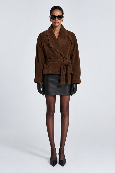 Kurze braune Velourslederjacke