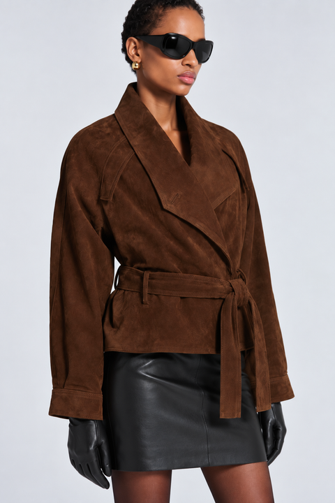 Kurze braune Velourslederjacke