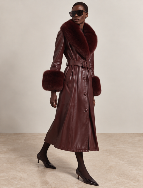 Manteau en cuir bordeaux