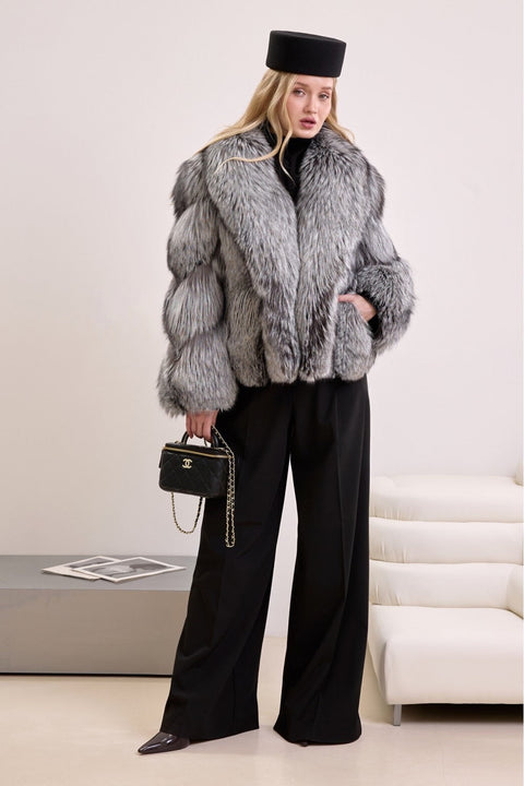 Short Silver Fox Fur Coat