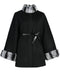 Plus-size double cashmere cape with structured funnel neckline trimmed in soft rex rabbit fur, styled with a removable leather belt for a flattering silhouette.