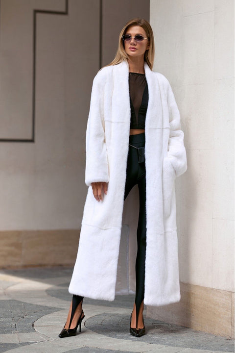 Long White Mink Fur Coat