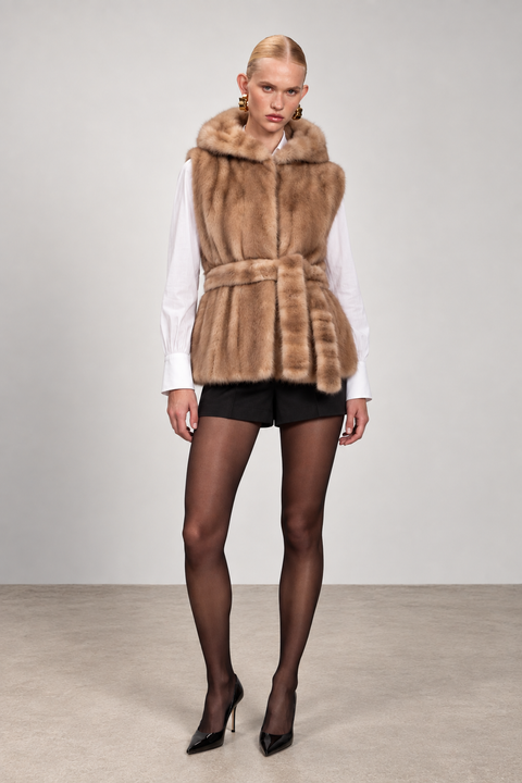 Gilet in pelliccia di visone marrone