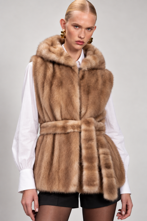 Gilet in pelliccia di visone marrone