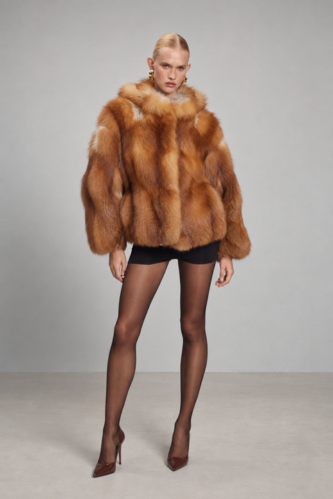 Hooded Red Fox Fur Coat
