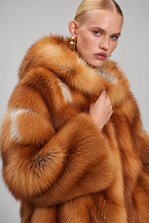 Hooded Red Fox Fur Coat
