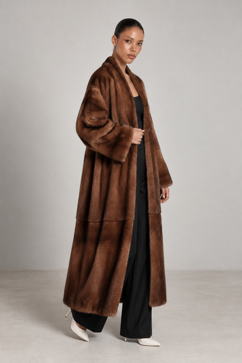 Long manteau en vison marron