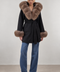 Black Wool coat with fox fur