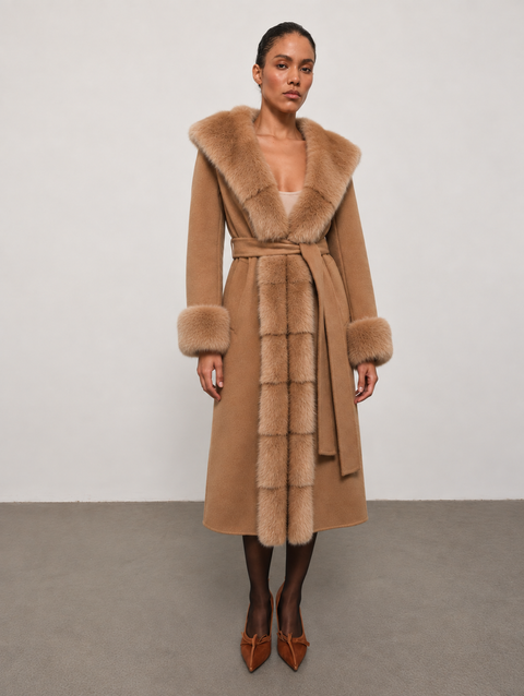 Manteau à capuche en cachemire et vison
