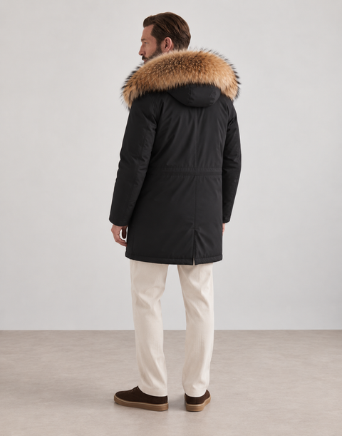 Men Black Lined Fur Parka