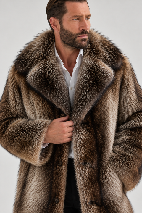 Cappotto da uomo in pelliccia di procione
