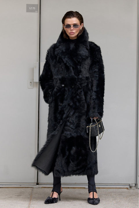 Long Black Shearling Coat