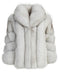 This exquisite natural white fox fur coat showcases a dramatic maxi collar, perfect for making a bold statement during winter events.