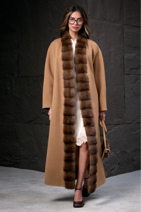 Camel Cashmere Coat with Mink