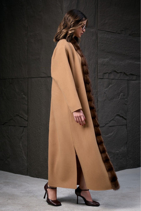 Camel Cashmere Coat with Mink