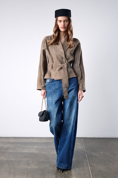 Cropped Truffle Suede Jacket