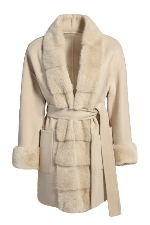 Beige Short Cashmere with Mink