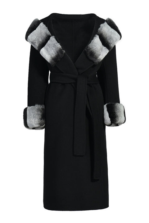 Black Cashmere Coat with Fur